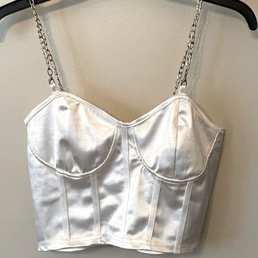 Shiny white crop top. Size Small.
